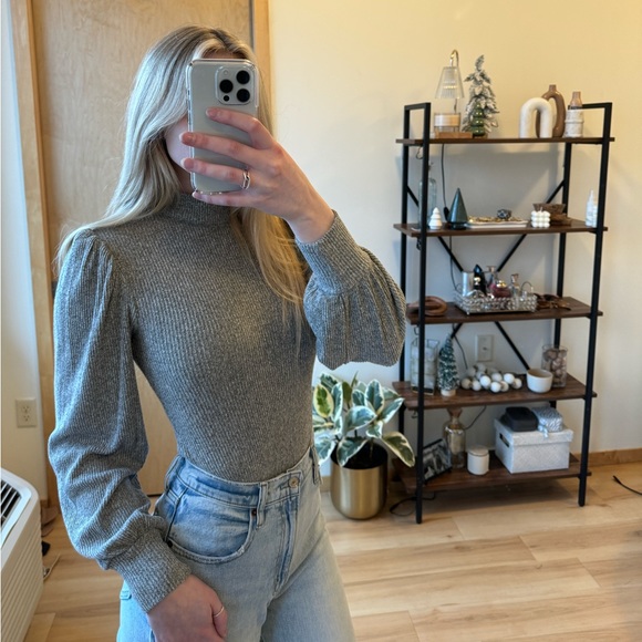 Express Ballon Sleeve Ribbed Sweater Bodysuit - Picture 1 of 7